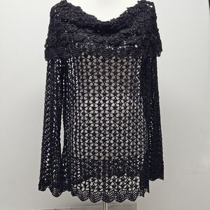 Cami Crochet Lace Off Shoulder Top Sheer Womens Size 1X Boho Romantic Whimsigoth